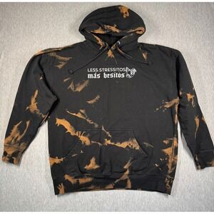 Custom Bleached Black Hoodie "Less Stressitos Más Besitos" Graphic XL